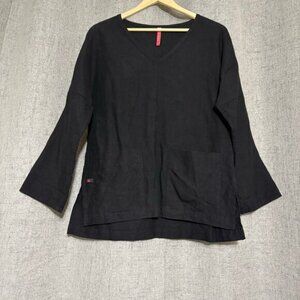 Red Square Women Top XXS Black 100% Linen Babette Lagenlook Oversized
